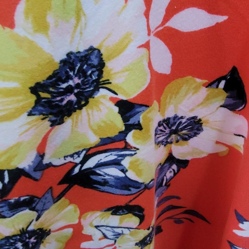 New SZ XS dress IZ Byer Orange Floral Double Strapped Sundress Red stretch Midi - Picture 6 of 7